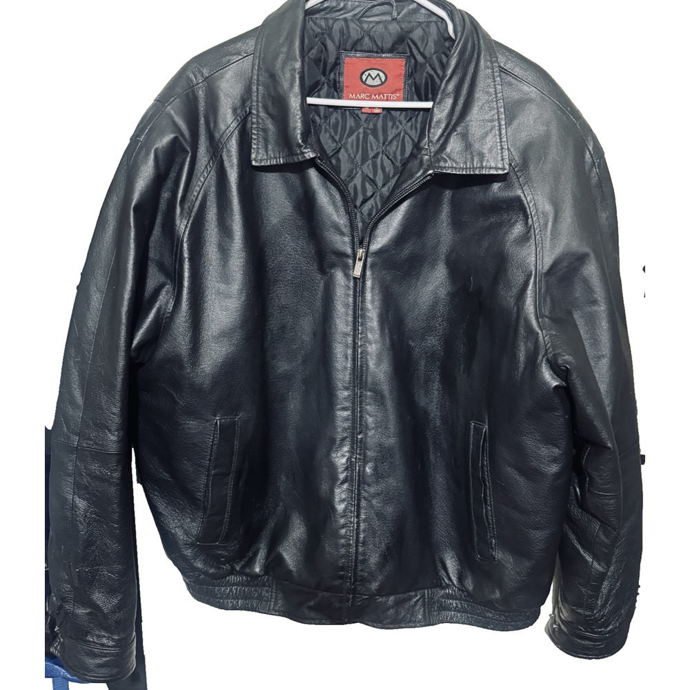 Vintage Leather Jacket Men's XL Black Marc Mattis Lined Bomber full zip